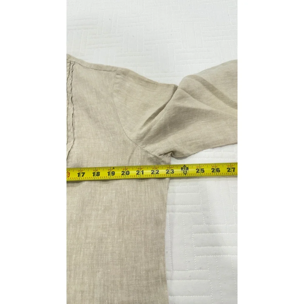 J. McLaughlin Linen Tunic Dress Beige Pintuck Roll Tab Sleeve XL - Picture 8 of 9